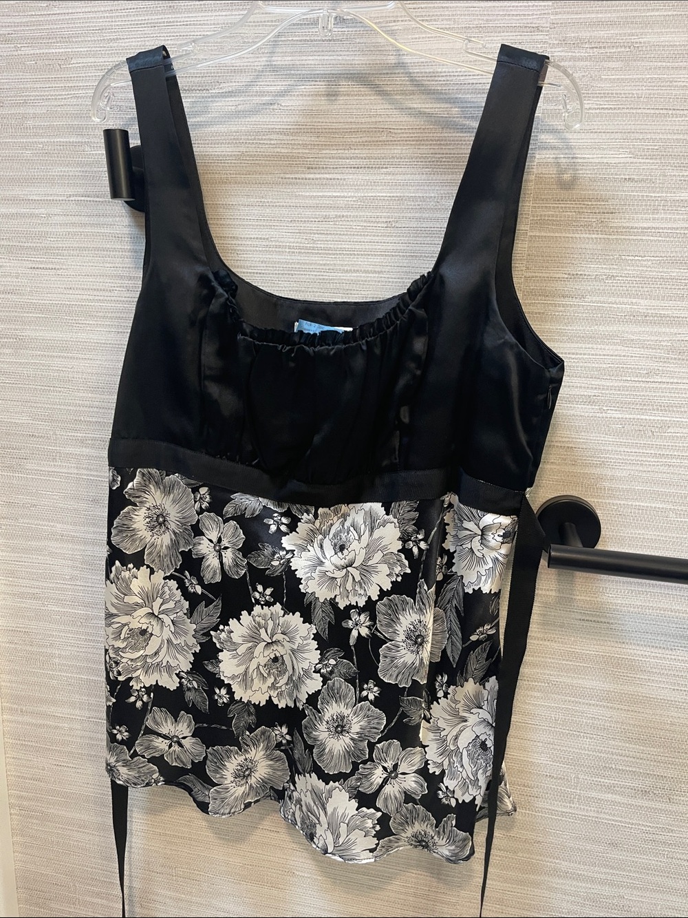 White House Black Market Black and White Floral Satin Camisole